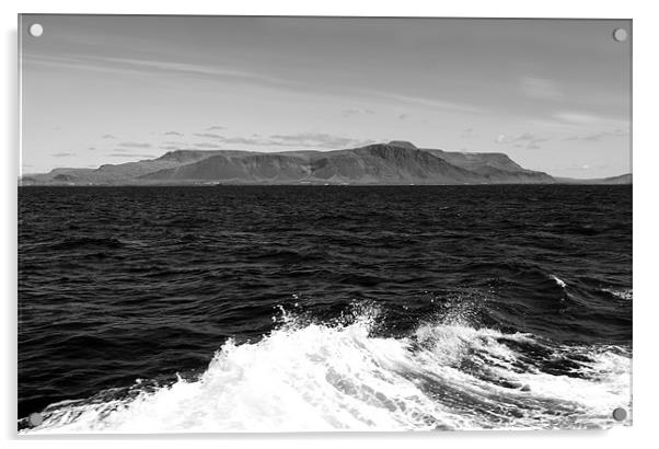 Ocean waves and Esja mountain range near Reykjavik Acrylic by Linda More
