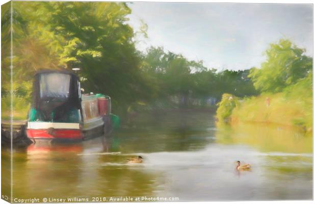 Narrowboat on the Grand Union Canal Canvas Print by Linsey Williams