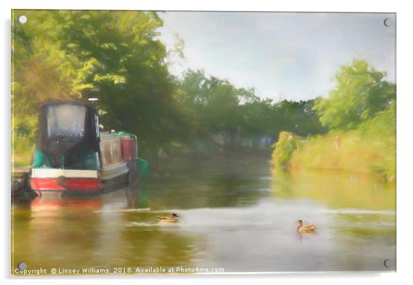 Narrowboat on the Grand Union Canal Acrylic by Linsey Williams