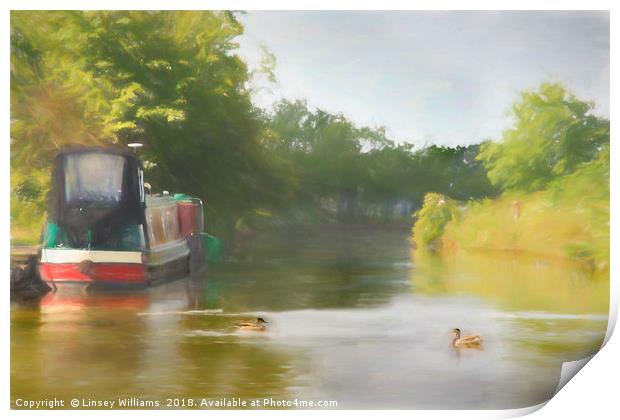 Narrowboat on the Grand Union Canal Print by Linsey Williams