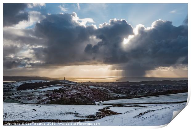 Snow storm moving in to Ulverston, Cumbria Print by Geoff Beattie
