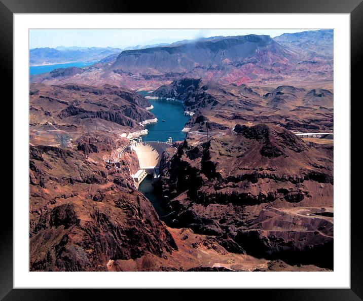 Hoover Dam Aerial View Framed Mounted Print by Elaine Young
