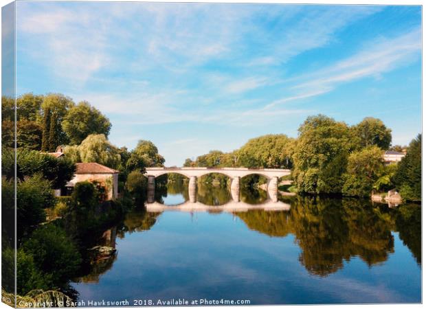 Confolens Bridge over La Vienne Canvas Print by Sarah Hawksworth