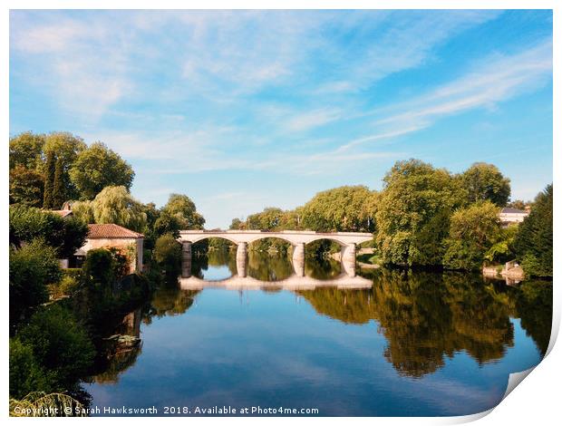 Confolens Bridge over La Vienne Print by Sarah Hawksworth