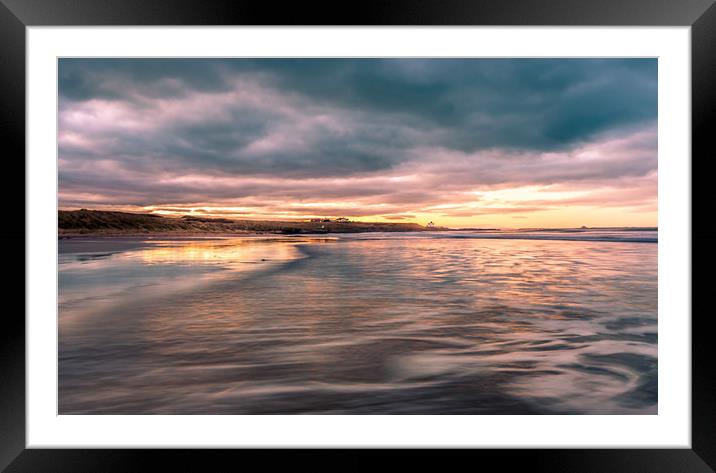 Flaming sky at Bamburgh beach Framed Mounted Print by Naylor's Photography