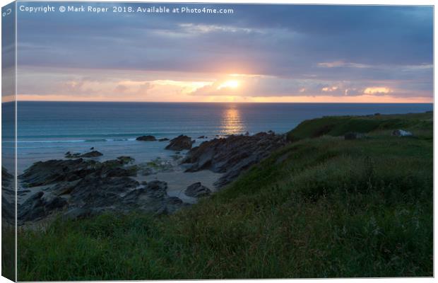 Fistral Beach, Newquay - Sunset With Rocks Canvas Print by Mark Roper