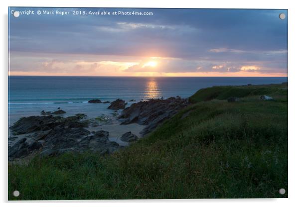Fistral Beach, Newquay - Sunset With Rocks Acrylic by Mark Roper