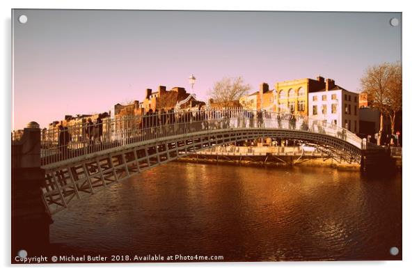 Ha'penny Bridge, Dublin City Acrylic by Michael Butler