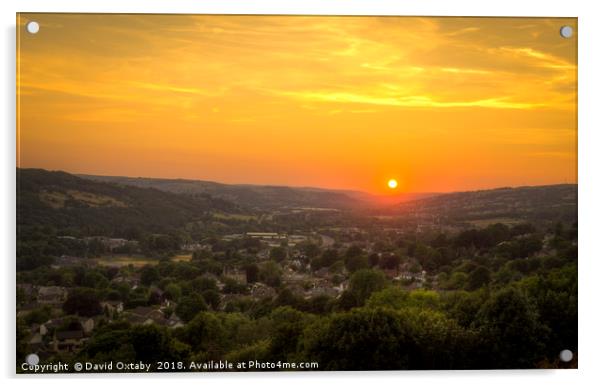 Sun setting over the Aire Valley Acrylic by David Oxtaby  ARPS