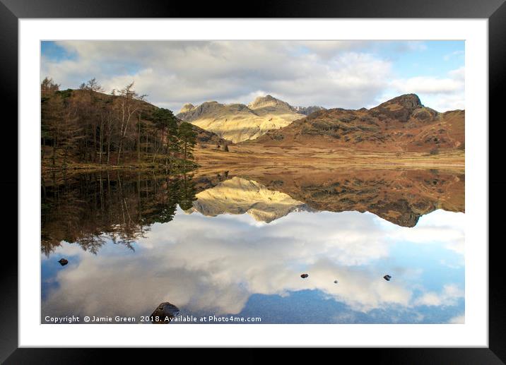 Blea Tarn and The Langdale Pikes Framed Mounted Print by Jamie Green