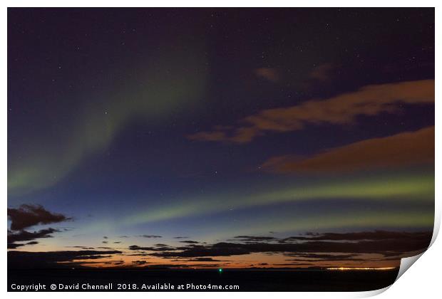 Aurora Over Reykjavik Print by David Chennell