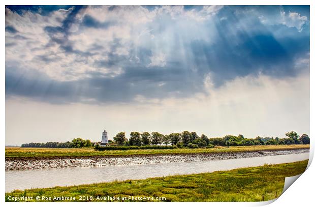 East Bank Lighthouse River Nene Print by Ros Ambrose