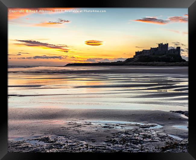 Bamburgh Castle Sunrise Framed Print by Reg K Atkinson
