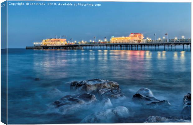 Worthing Pier Blue Hour Canvas Print by Len Brook