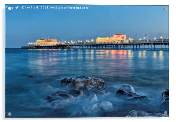 Worthing Pier Blue Hour Acrylic by Len Brook