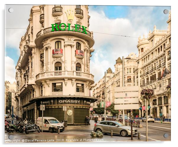 Gran Via Street, Madrid, Spain Acrylic by Daniel Ferreira-Leite