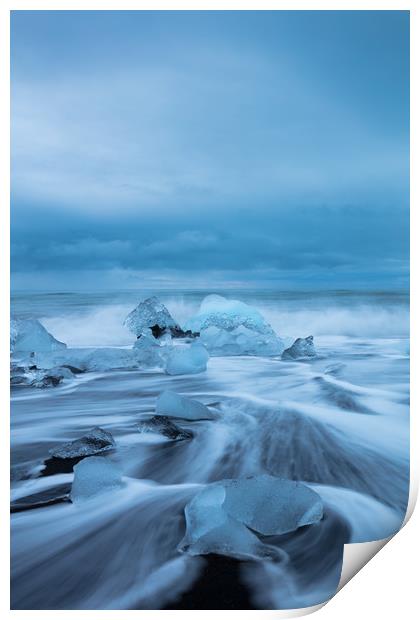 Glacier beach, Jökulsárlón, Iceland Print by Gair Brisbane
