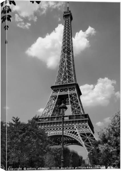 Eiffel Tower Paris in Black and White Canvas Print by Antony Atkinson