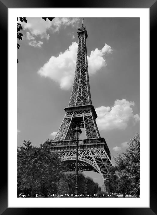 Eiffel Tower Paris in Black and White Framed Mounted Print by Antony Atkinson