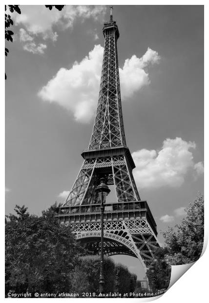 Eiffel Tower Paris in Black and White Print by Antony Atkinson