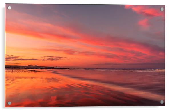 Super Red Sky at Bamburgh Beach Acrylic by Naylor's Photography