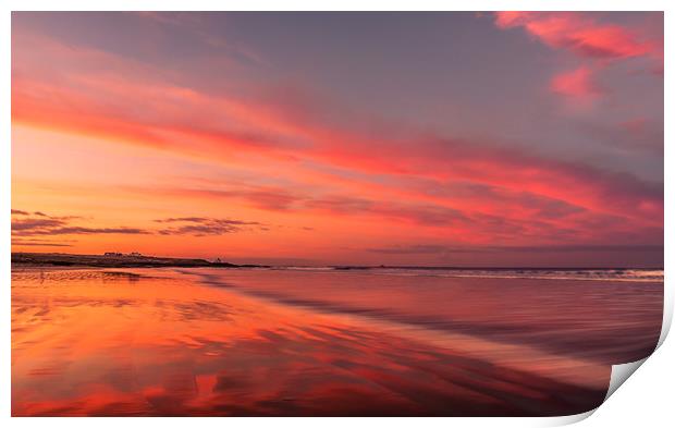 Super Red Sky at Bamburgh Beach Print by Naylor's Photography