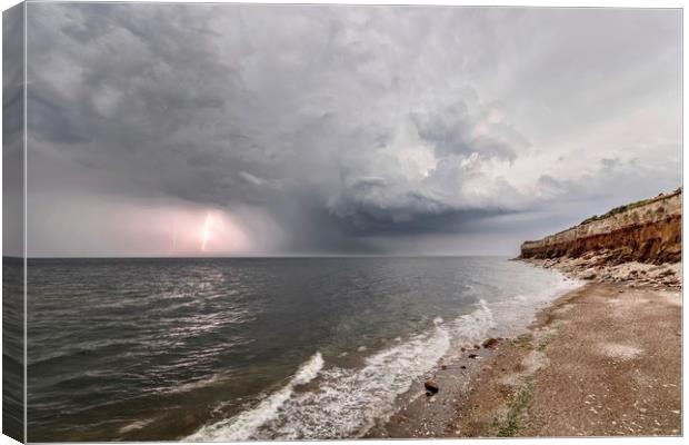 A storm at sea & the striped cliffs at Hunstanton Canvas Print by Gary Pearson