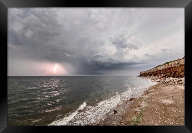 A storm at sea & the striped cliffs at Hunstanton Framed Print by Gary Pearson
