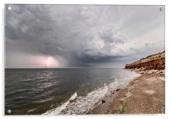 A storm at sea & the striped cliffs at Hunstanton Acrylic by Gary Pearson