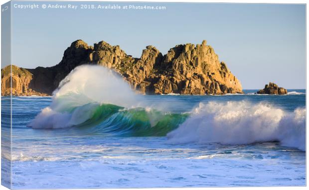 Wave at Porthcurno Canvas Print by Andrew Ray