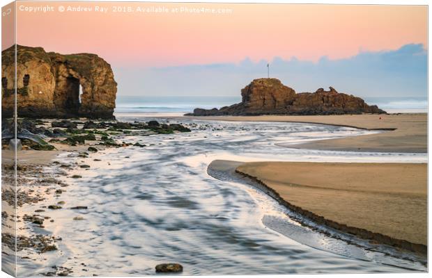 River on Perranporth Beach Canvas Print by Andrew Ray