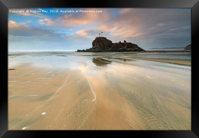 Perranporth Beach at Christmas Framed Print by Andrew Ray