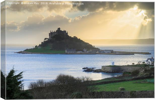Shafts of light  (St Michael's Mount). Canvas Print by Andrew Ray