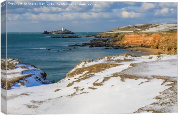 Snow at Godrevy Canvas Print by Andrew Ray