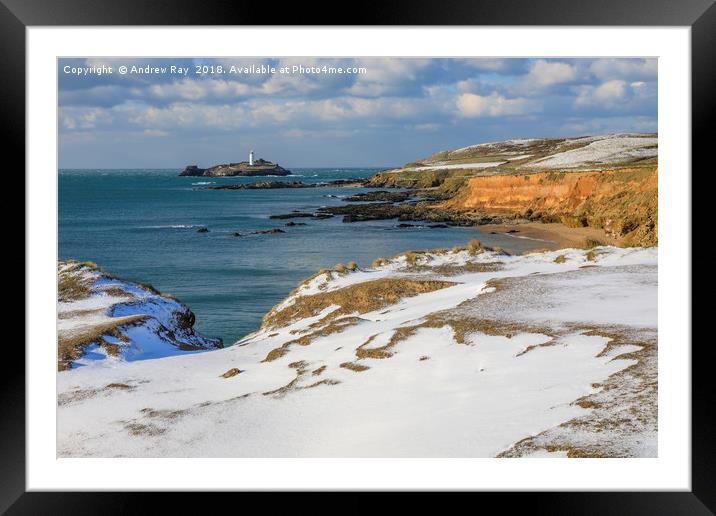 Snow at Godrevy Framed Mounted Print by Andrew Ray