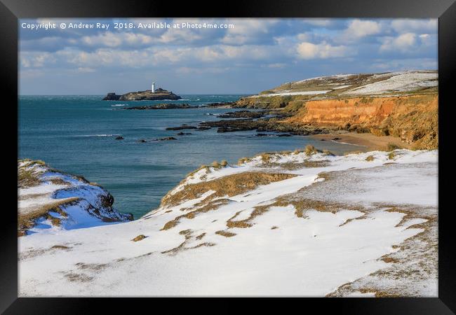 Snow at Godrevy Framed Print by Andrew Ray