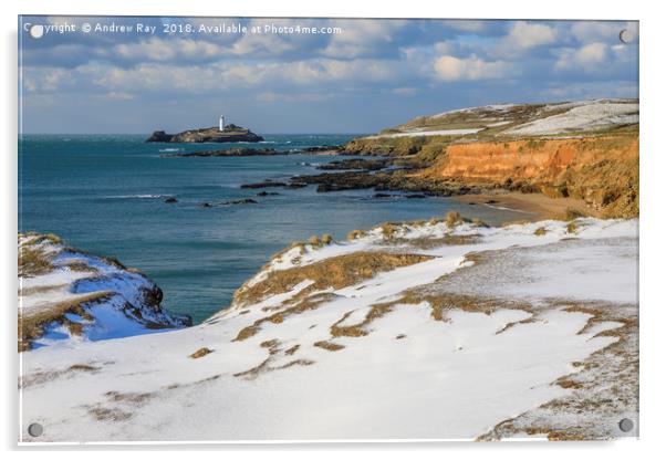 Snow at Godrevy Acrylic by Andrew Ray