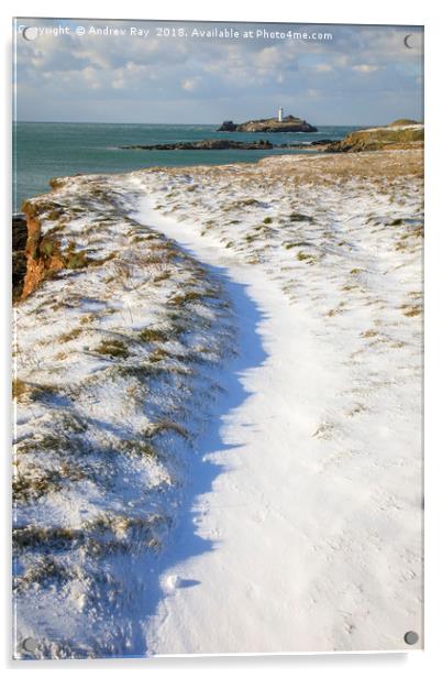 Snow covered path (Godrevy) Acrylic by Andrew Ray