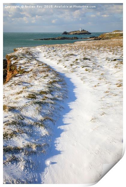 Snow covered path (Godrevy) Print by Andrew Ray