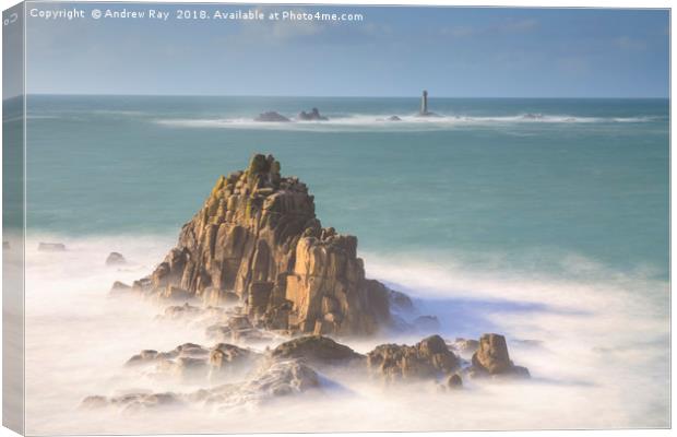 Towards Longship Lighthouse (Land's End) Canvas Print by Andrew Ray