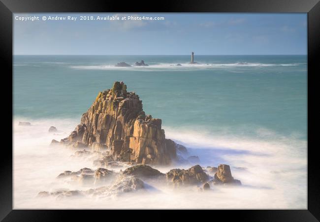 Towards Longship Lighthouse (Land's End) Framed Print by Andrew Ray