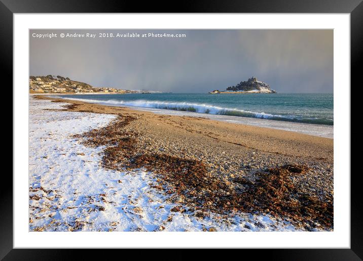 Snow at Mounts Bay Framed Mounted Print by Andrew Ray