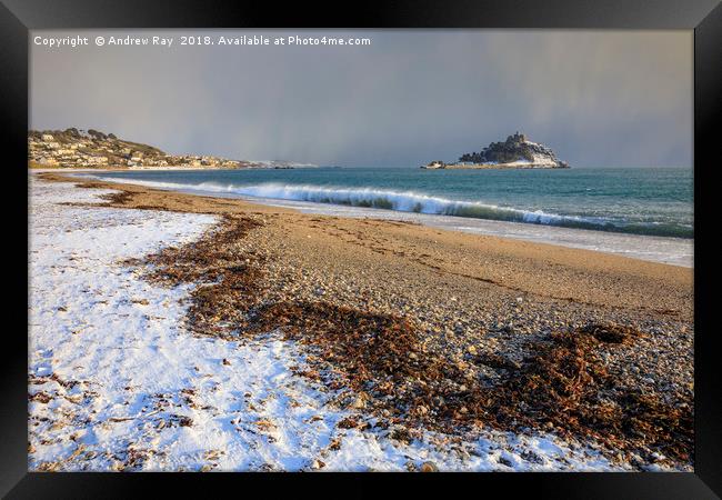 Snow at Mounts Bay Framed Print by Andrew Ray