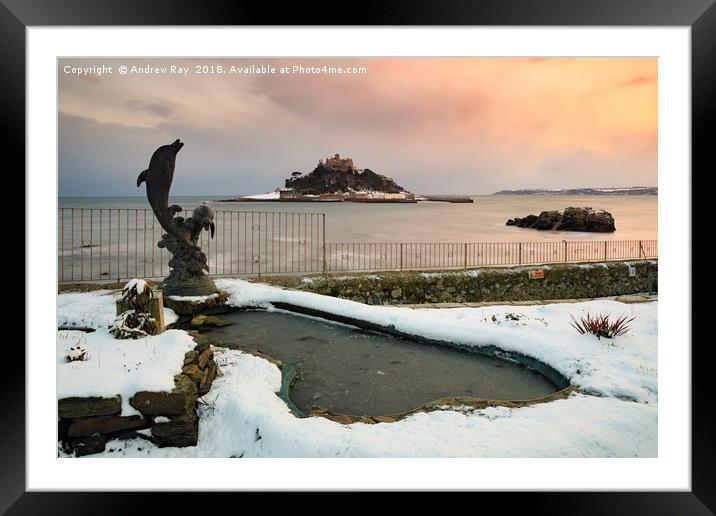 Snow at Marazion Framed Mounted Print by Andrew Ray