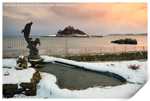 Snow at Marazion Print by Andrew Ray