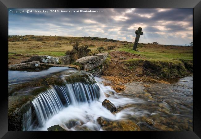 Shafts of light over Windy Post (Dartmoor) Framed Print by Andrew Ray