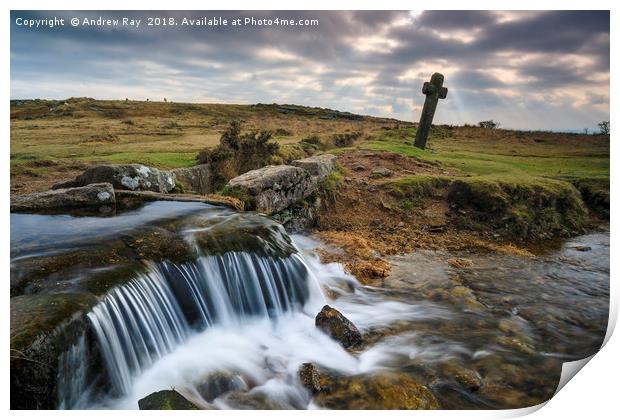 Shafts of light over Windy Post (Dartmoor) Print by Andrew Ray