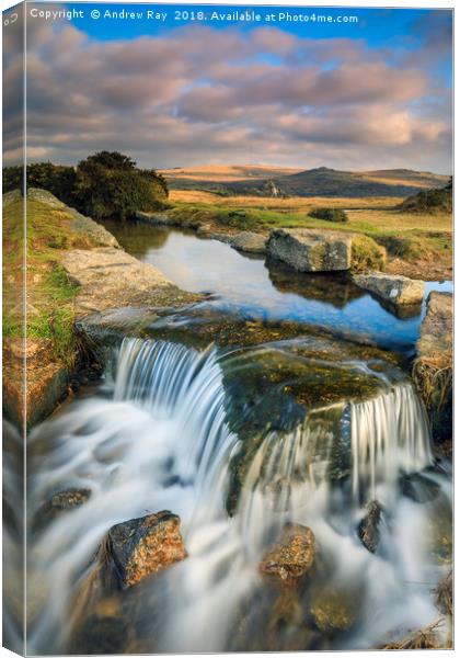 Windy Post Waterfall (Dartmoor) Canvas Print by Andrew Ray