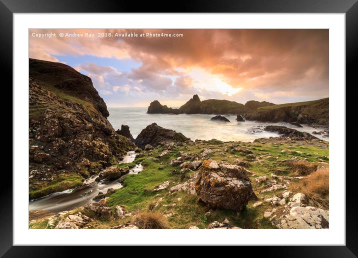 Sunset over Kynance Cove Framed Mounted Print by Andrew Ray
