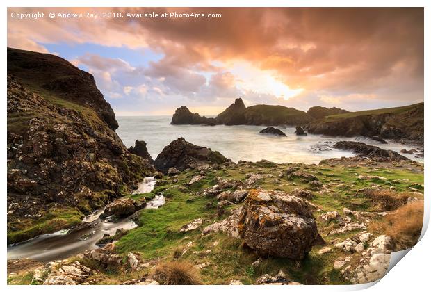Sunset over Kynance Cove Print by Andrew Ray